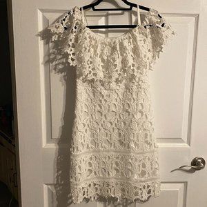 She + Sky white crochet lace off shoulder overlay dress M